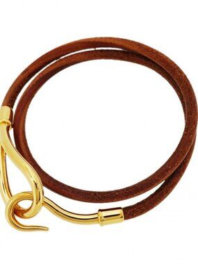 Hermes Bracelet Jumbo Hook Gold Plated Leather Brown